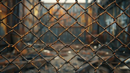 Fototapeta premium Battered Metal Grid Fence