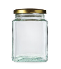 One empty glass jar isolated on white