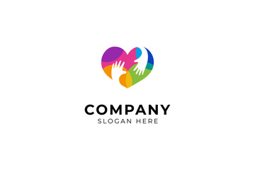 Love Hand Care in colorful template vector logo design style. Suitable for any business related to Charity