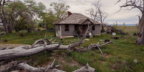 Abandoned house on a rural property. Elmo, Utah, United States of America. © Zenstratus