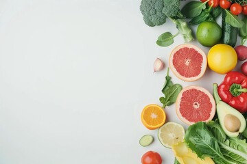 Naklejka premium An attractive flat lay of various organic vegetables and fruits