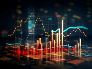 Financial data document, graph chart report statistic, marketing research development planning management, strategy analysis accounting, Financial business technology hologram concept. 