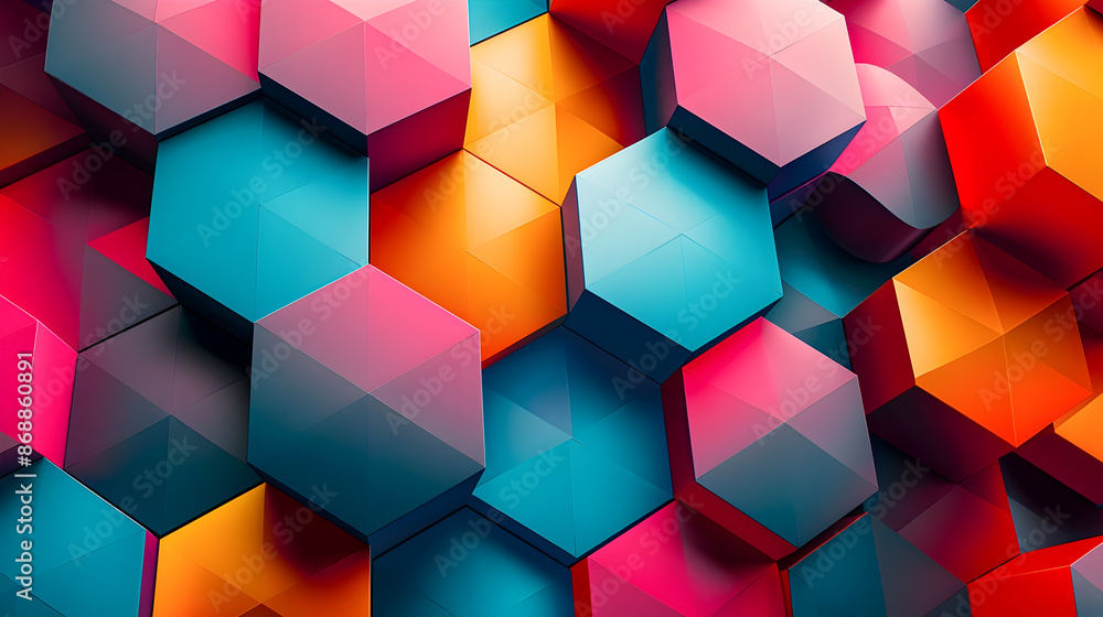 Aufkleber vibrant hexagon abstract geometric composition with overlapping shapes and bold color panels