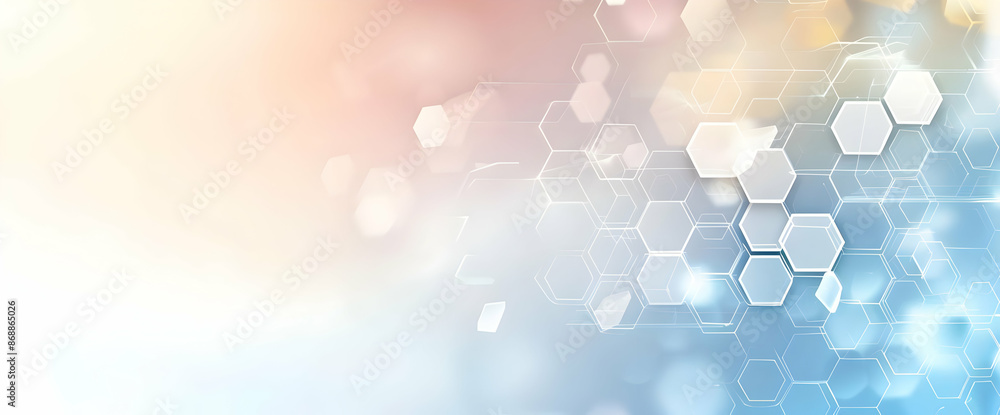 Poster abstract background with hexagonal shapes and a soft gradient of pink and blue hues, ideal for techn