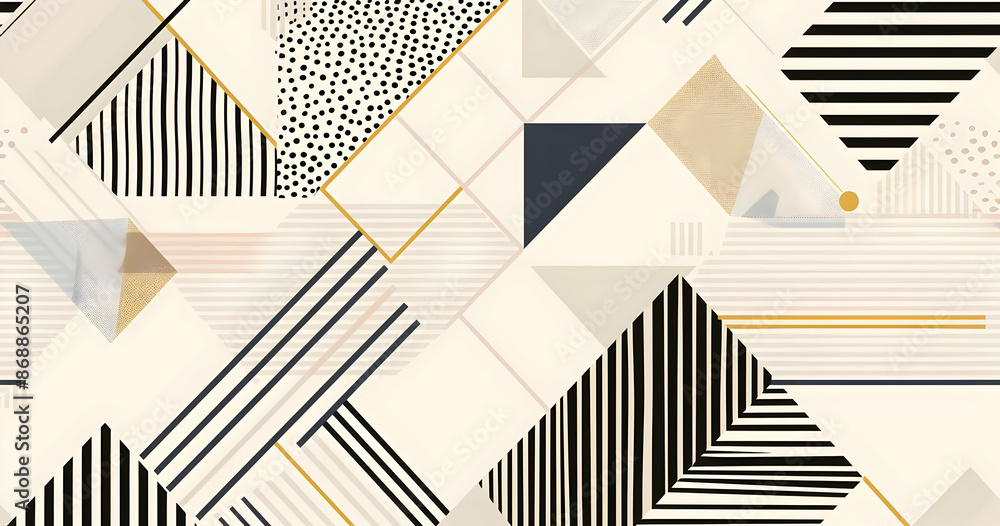 Poster abstract geometric pattern with various shapes and lines in black, white, and beige. modern minimali
