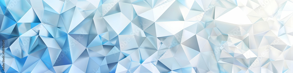 Poster abstract low poly background in shades of blue and white, featuring geometric triangles and polygons