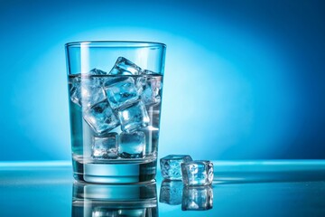 Ice cubes in a glass with crystal clear water