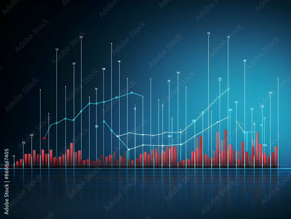 Wall mural financial data document, graph chart report statistic, marketing research development planning manag