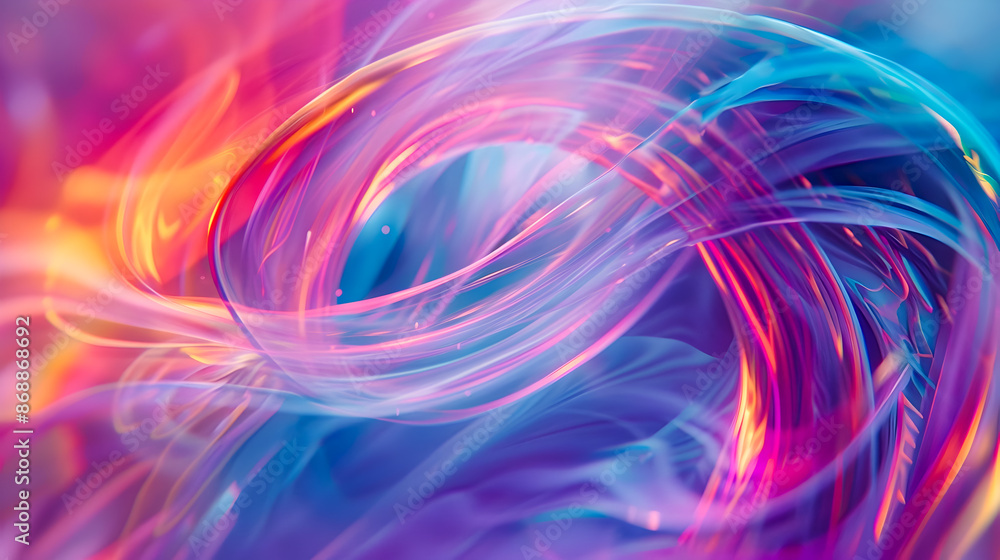 Poster swirling holographic neon wave in a mesmerizing color saturated abstract display