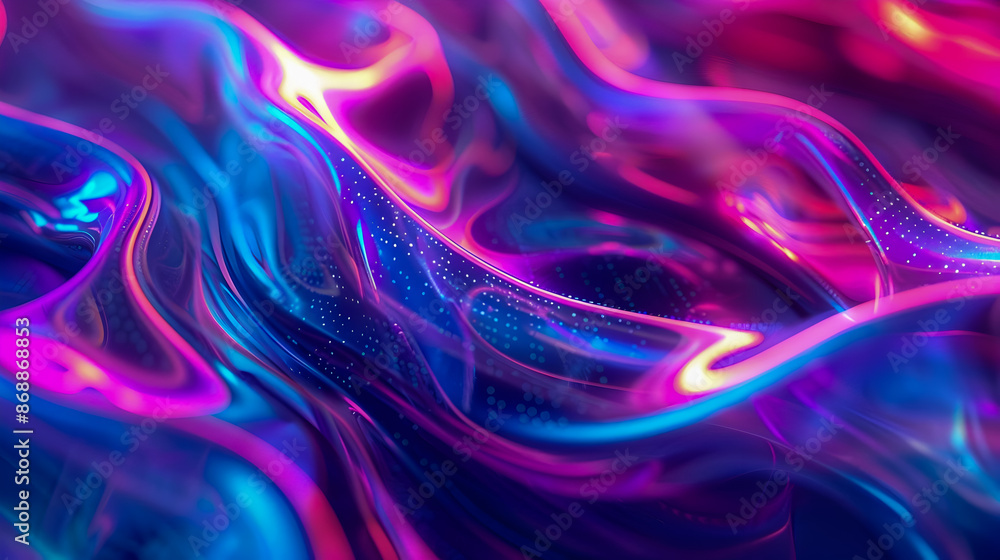 Poster mesmerizing iridescent neon holographic wave a captivating abstract composition of fluid motion and 