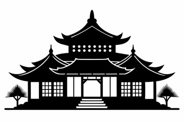 Fototapeta premium Chinese house silhouette vector illustration, black chinese building