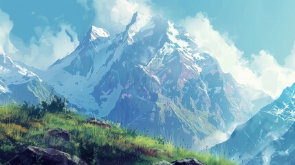 Fototapeta premium Mountain Landscape Painting