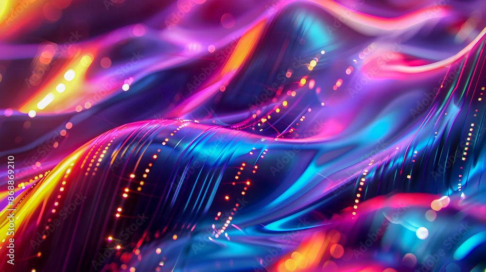 Poster undulating iridescent neon holographic wave with dynamic abstract form and vibrant backdrop