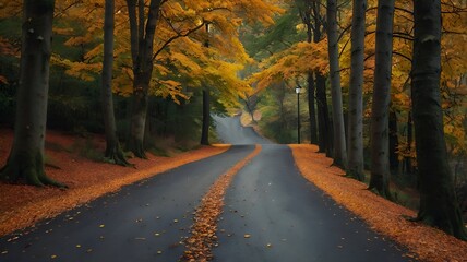 Obraz premium Road in autumn. Autumn Landscapes and Foliage. Vibrant fall leaves, scenic drives, parks, nature reserves, harvest scenery.