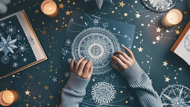 Astrology. Astrologer calculates natal chart and makes a forecast of fate Tarot cards, Fortune telling on tarot cards magic crystal, occultism, Esoteric background. Fortune telling,tarot predictions