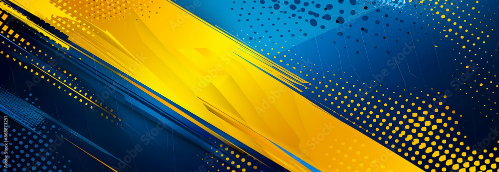 Poster dynamic abstract background blending vibrant yellow and deep blue shades with geometric patterns and