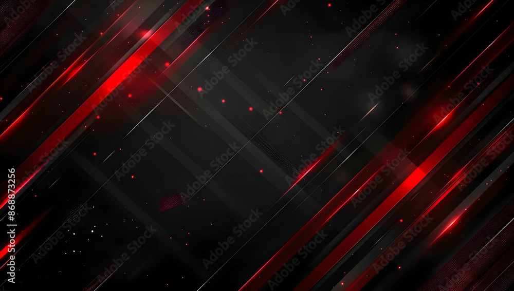Poster Dynamic abstract background with red and black diagonal light streaks, perfect for modern design projects and high-tech themes.