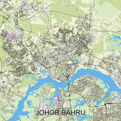 Johor Bahru, Malaysia map poster art