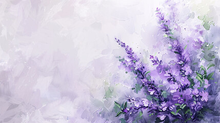 Obraz premium Soft lavender flowers on white wall watercolor background