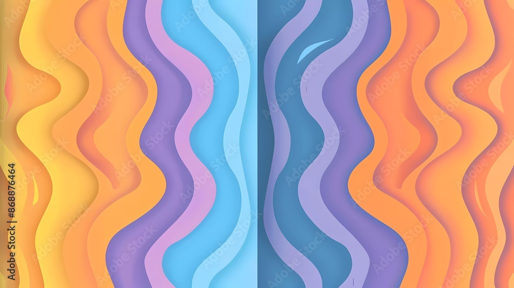 Poster set of two simple flat vector pattern in the style of wavy lines, soft pastel color palette, yellow 