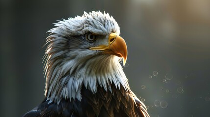 Obraz premium This portrait of a bald eagle features a warm backlighting effect, emphasizing the regal characteristics and dignified presence of this powerful symbol of American freedom.