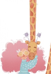 A girl hugging giraffe
