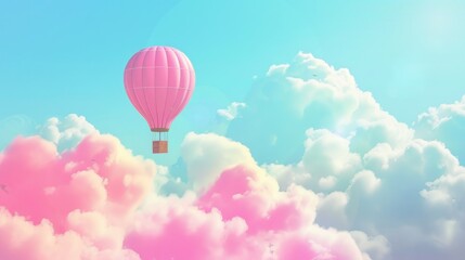 Fototapeta premium Pink Hot Air Balloon Soaring Through Pastel Clouds