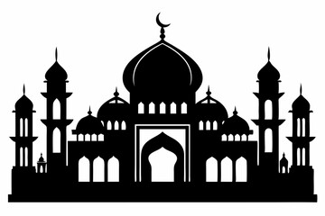 isolated black silhouette of a mosques collection, black silhouette mosque vector illustration