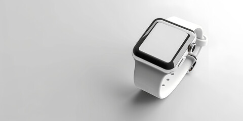 White smartwatch with a blank screen on a white background.