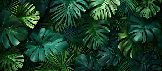 A lush tropical background with vibrant green leaves, capturing the natural beauty and serene ambiance of a tropical rainforest.