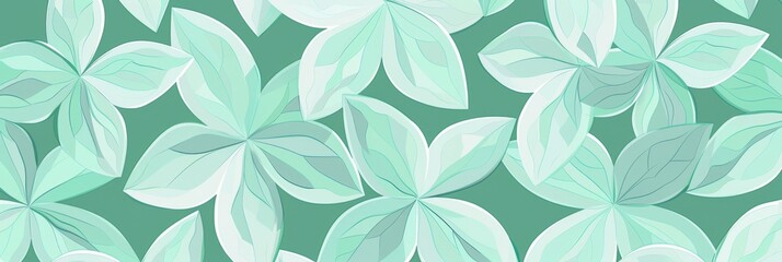 A pattern of overlapping mint green flowers against a teal background, banner