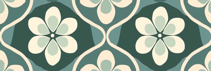 Abstract floral wallpaper with a pattern of flowers in shades of green and beige, banner
