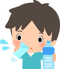 グラスの水を勢いよく飲む男性