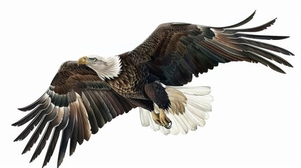 Fototapeta premium An elegant depiction of a bald eagle gliding gracefully in low flight, showcasing its refined agility and majestic presence, embodying freedom and strength in nature.