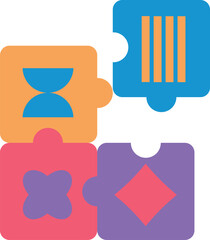 illustration of four puzzles with ornaments inside.