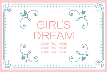 ゆめかわ、ガーリーなパステルトーンのフレーム・デザイン素材。ベクターイラスト素材。
