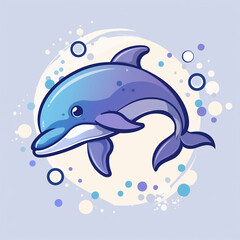 Obraz premium Marine Delight: Joyful Dolphin Cartoon in Vector Illustration