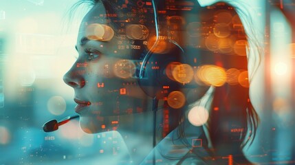 Multitasking consultant at customer service call center, Multiple exposures for advertising