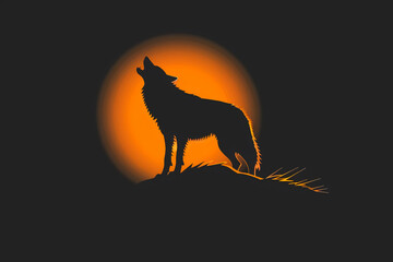 Fototapeta premium Wolf's silhouette in timeless howling stance emerges from darkness as captivating emblem.