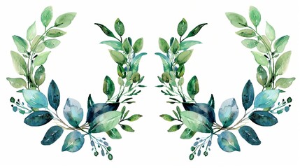 Watercolor laurel wreaths isolated on white background