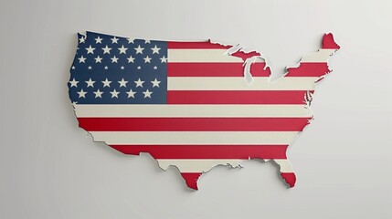 This image depicts the map of the USA filled with the colors and design of the American flag, showing patriotism, national pride, and unity in a visually striking manner.