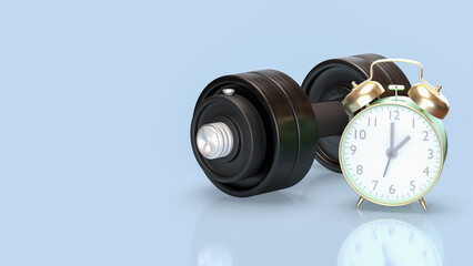 The clock and dumbbell for health and sci concept 3d rendering