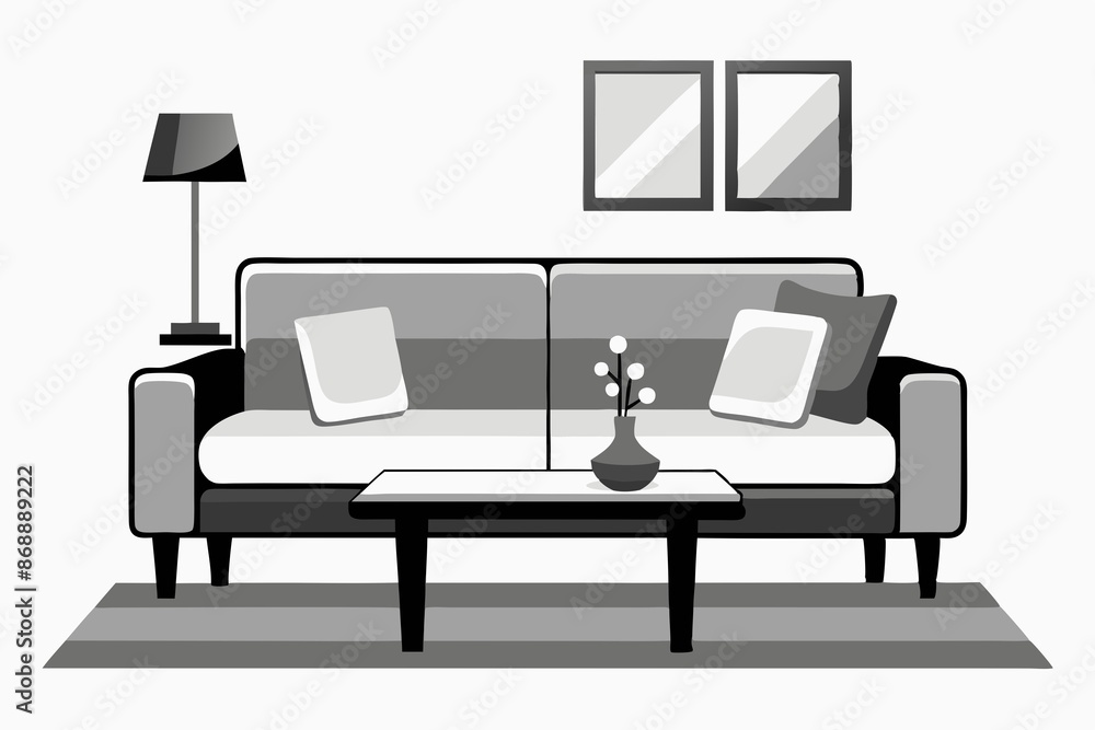 Wall mural modern and sleek living room with monochrome color scheme, isolated on white background, featuring stylish sofa and side table., living room, interior design - Wall murals
