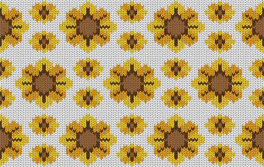 Knitted pattern seamless fabric sunflower on white. traditional knitted pattern vector ethnic style. Designed for background ,wallpaper ,carpet ,clothing ,knitted pattern ,fabric ,pixel art ,textile
