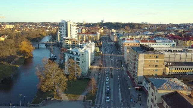 Apartment residential condos in Linkoping suburban area. Swedish condominiums as example of real estate development in European suburbs