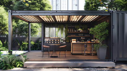 A 3D illustration of a 20ft container cafe 