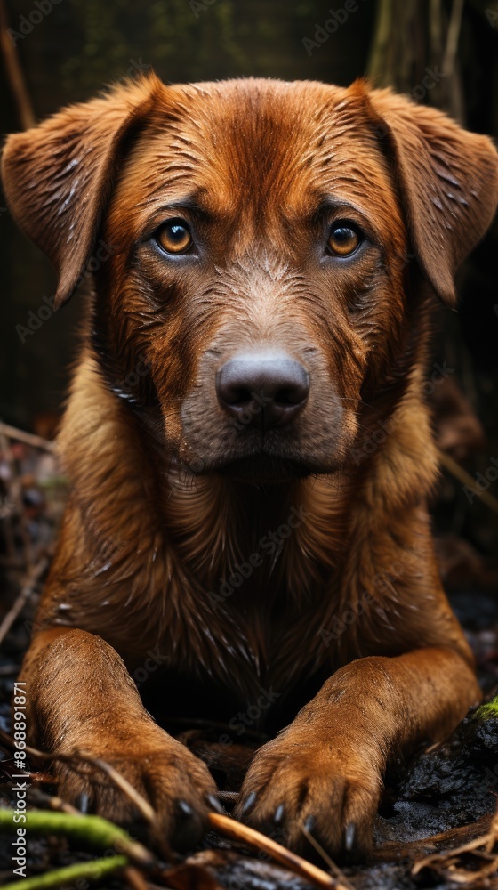 Wall mural a dog with a collar that says  wet  on it.