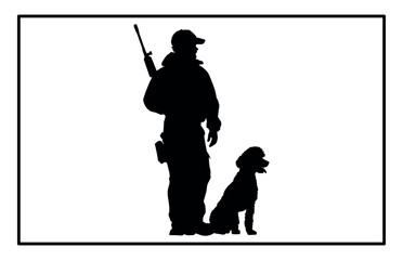 Hunter with Poodle Silhouette, Silhouette of a Hunter and Dog