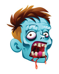 Zombie head with bloody mouth. Vector cartoon illustration