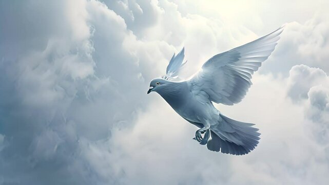 Dove Soaring Through Cloudy Sky with Ai generated.
